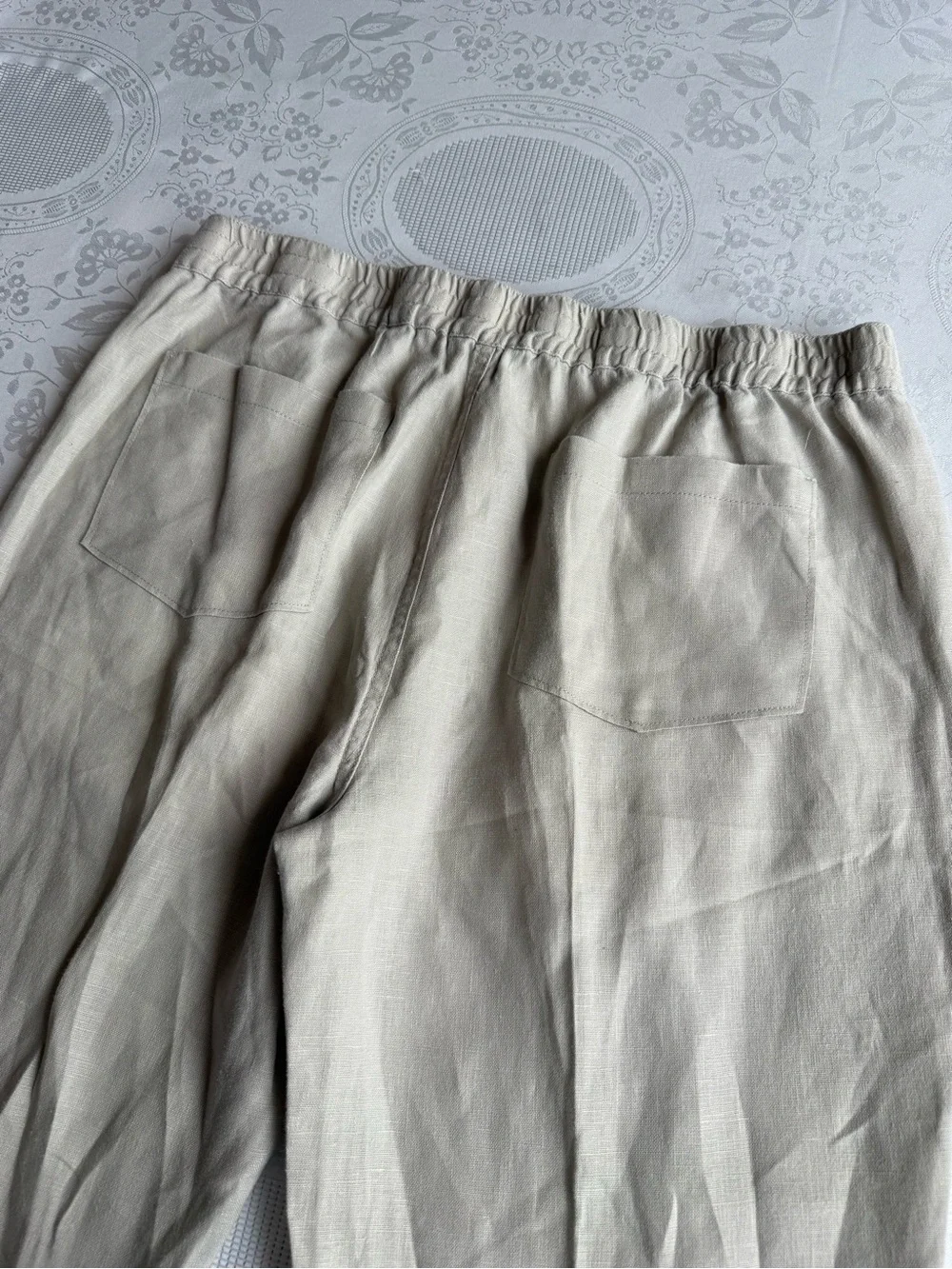 BLUE Saks Fifth Avenue Tan 100% Linen Casual Pants Elastic Waist Men’s Size 32